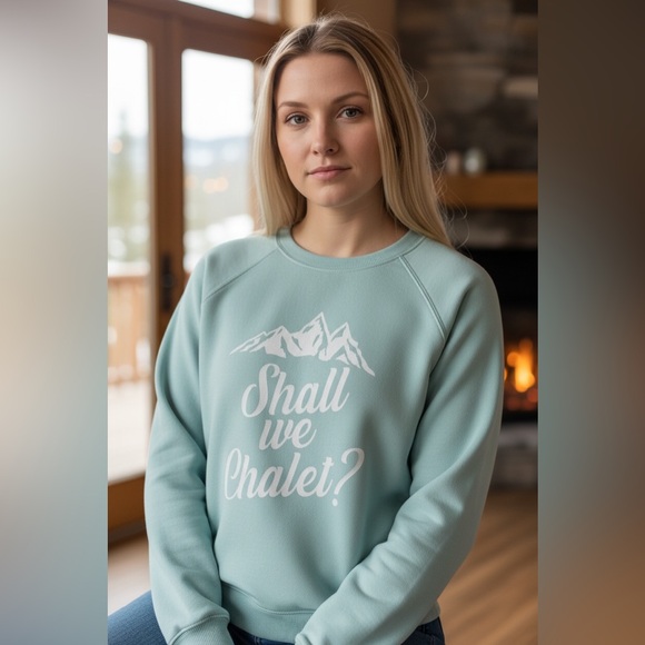 Wildfox Tops - Wildfox Couture "Shall We Chalet?" Graphic Sweatshirt in Plume Blue